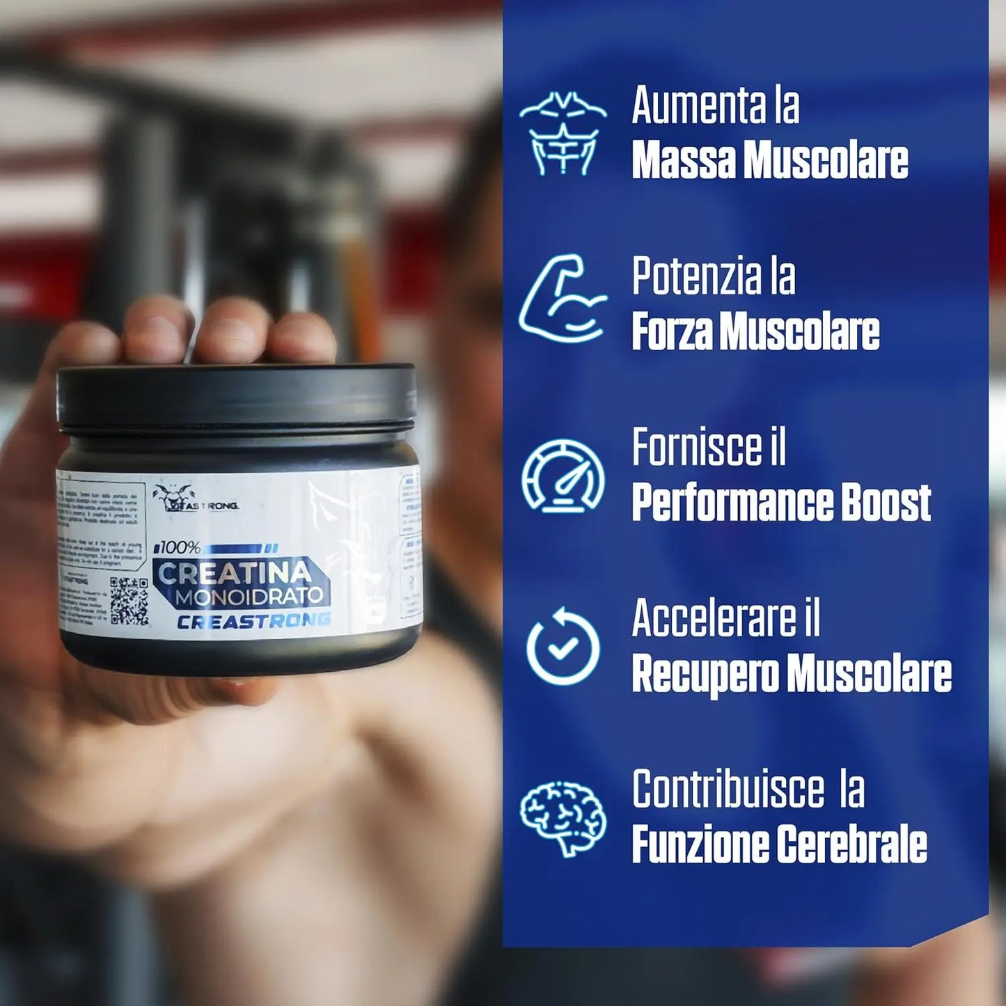 Creatine Monohydrated Creatine 3000Mg Creastrong Pure, Creatine Powder without Additives for Pre, Intra, Post Workout, Alternative to Creatine Capsules and Tablets, Creatine Vitastrong 250G Soluble and Certified